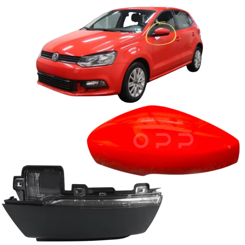 VW Polo 2009-2017 Door Wing Mirror Cover & Indicator Painted Tornado Red