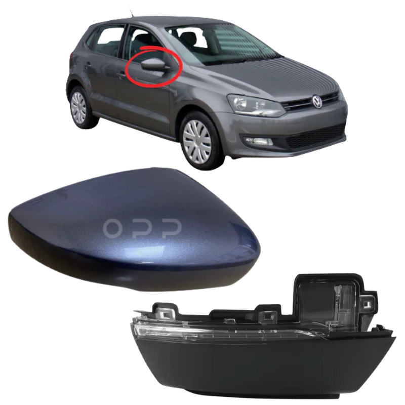 VW Polo 2009-2017 Door Wing Mirror Cover & Indicator Painted Pepper Grey LD7R