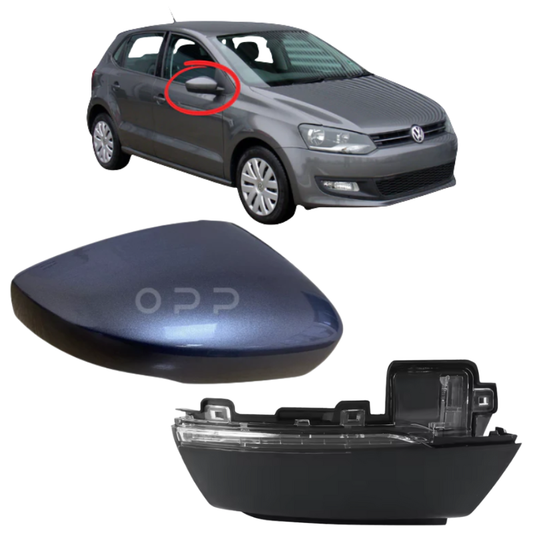 VW Polo 2009-2017 Door Wing Mirror Cover & Indicator Painted Pepper Grey LD7R