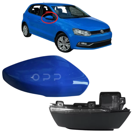 VW Polo 2009-2017 Door Wing Mirror Cover & Indicator Painted Cornflower Blue LD5C