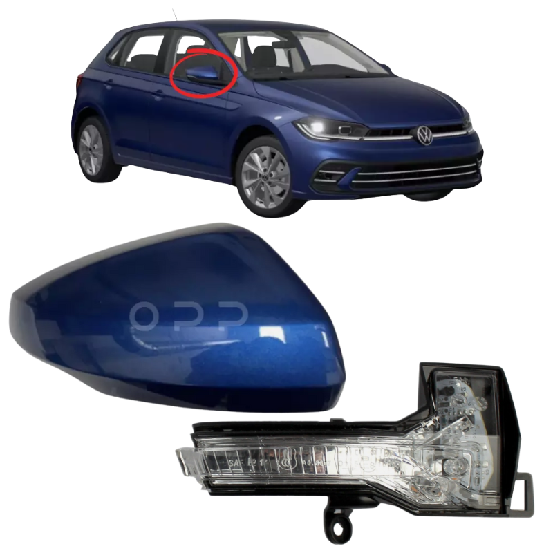 VW Polo 2017-2022 Door Wing Mirror Cover & Indicator Painted Blue