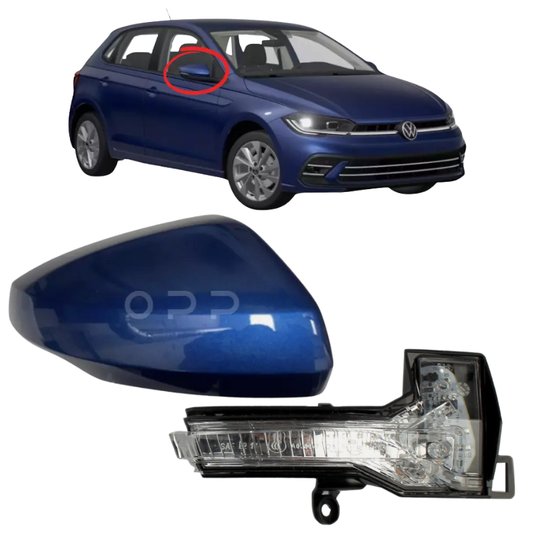 VW Polo 2017-2022 Door Wing Mirror Cover & Indicator Painted Blue