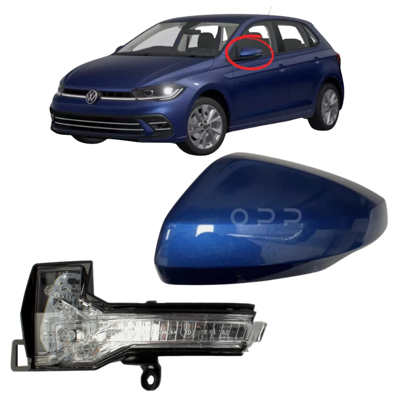 VW Polo 2017-2022 Door Wing Mirror Cover & Indicator Painted Blue