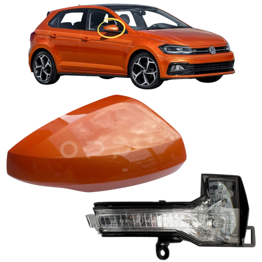 VW Polo 2017-2022 Door Wing Mirror Cover & Indicator Painted Energetic Orange