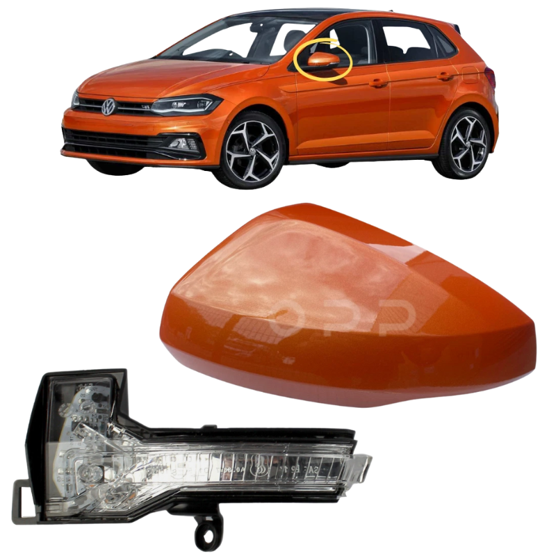 VW Polo 2017-2022 Door Wing Mirror Cover & Indicator Painted Energetic Orange