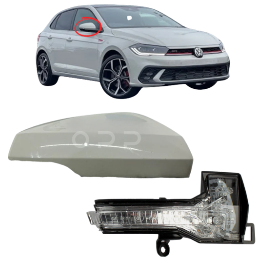 VW Polo 2017-2022 Door Wing Mirror Cover & Indicator Painted Ascot Grey LA7A