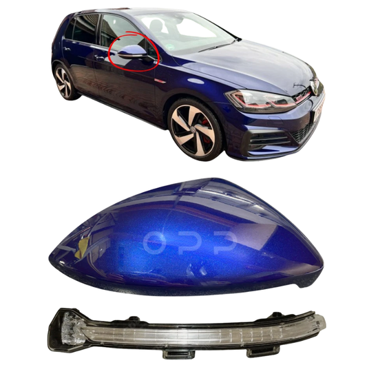 VW Golf MK7 2013-2020 Door Wing Mirror Cover & Indicator Painted Atlantic Blue LC5B
