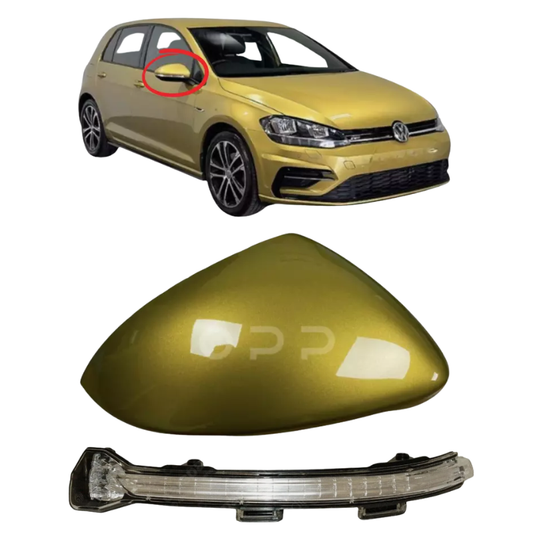VW Golf MK7 2013-2020 Door Wing Mirror Cover & Indicator Painted Turmeric Yellow LR1X