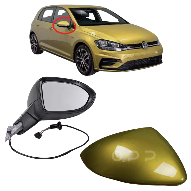VW Golf MK8 2020- Door Wing Mirror Electric Complete Painted Lime Yellow