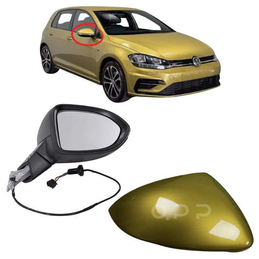 VW Golf MK8 2020- Door Wing Mirror Electric Complete Painted Lime Yellow