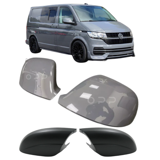 VW T6 T6.1 Transporter 2015-2024 Wing Mirror Covers Painted Pure Grey LH7J & Bottom Fortana Red