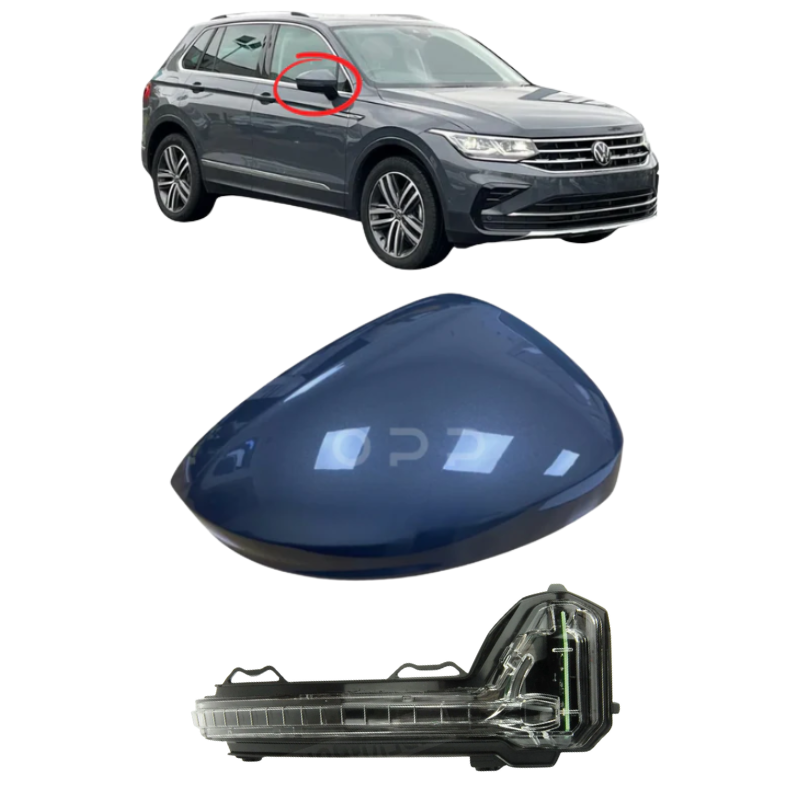VW Tiguan 2017-2023 Door Wing Mirror Cover & Indicator Painted Delfin Grey LC7Q