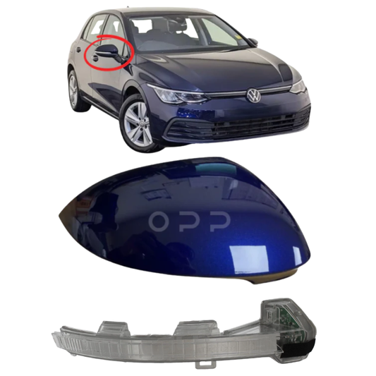VW Golf MK8 2020- Door Wing Mirror Cover & Indicator Painted Atlantic Blue LC5B
