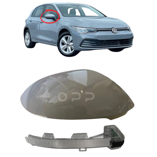 VW Golf MK8 2020- Door Wing Mirror Cover & Indicator Painted Moonstone Grey LA7C