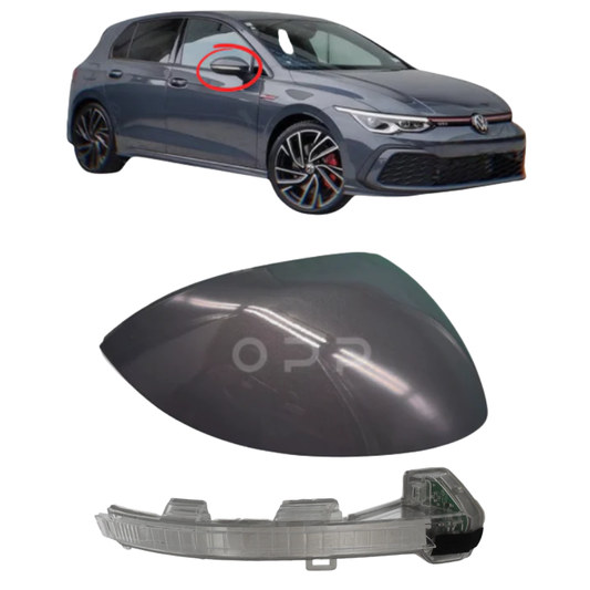 VW Golf MK8 2020- Door Wing Mirror Cover & Indicator Painted Urano Grey L17F