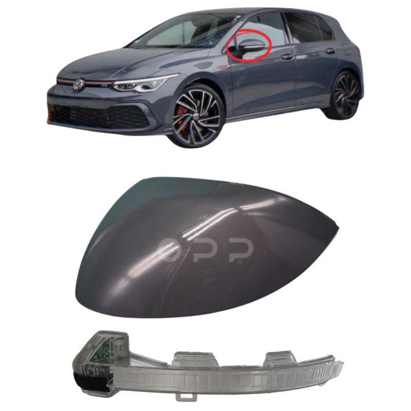 VW Golf MK8 2020- Door Wing Mirror Cover & Indicator Painted Dolphin Grey