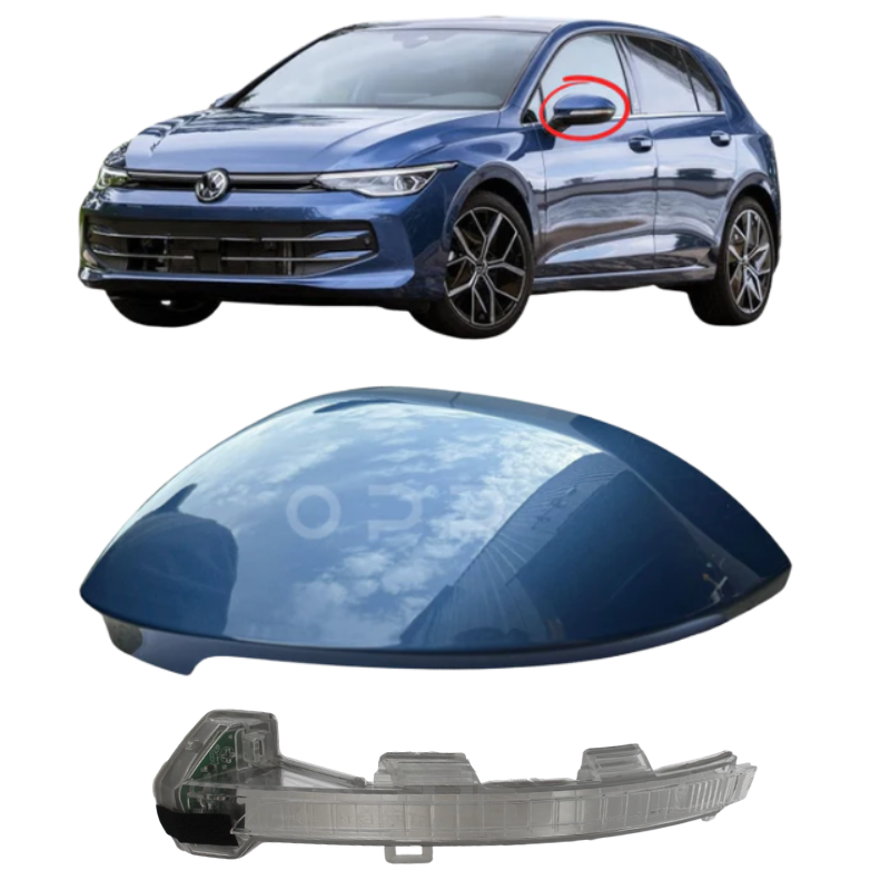 VW Golf MK8 2020- Door Wing Mirror Cover & Indicator Painted Anemonen Blue LT5H