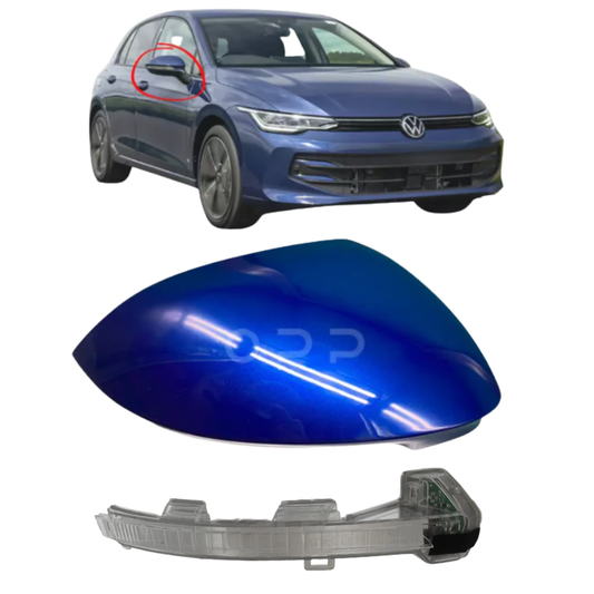 VW Golf MK8 2020- Door Wing Mirror Cover & Indicator Painted Lapiz Blue