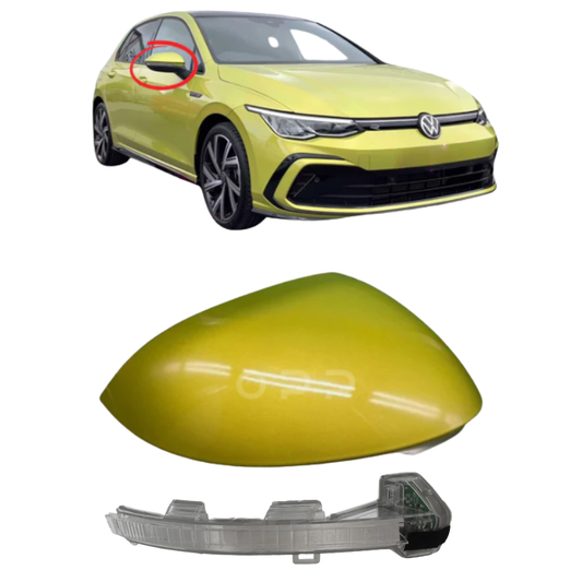 VW Golf MK8 2020- Door Wing Mirror Cover & Indicator Painted Lime Yellow LL1W