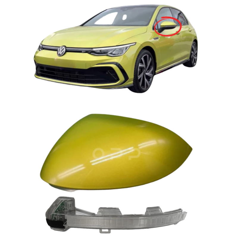 VW Golf MK8 2020- Door Wing Mirror Cover & Indicator Painted Lime Yellow LL1W