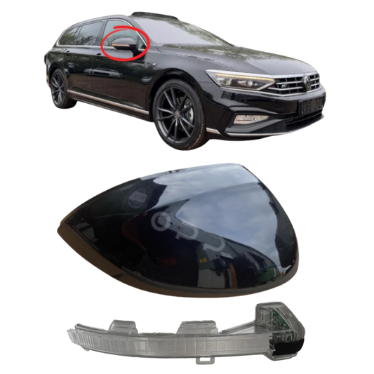 VW Passat 2015-2022 Wing Mirror Cover & Indicator Painted Deep Black Pearl LC9X
