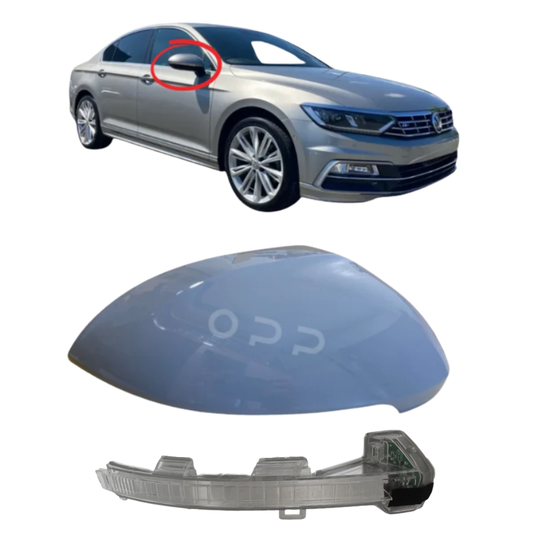VW Passat 2015-2022 Wing Mirror Cover & Indicator Painted Moonstone Silver LA7C