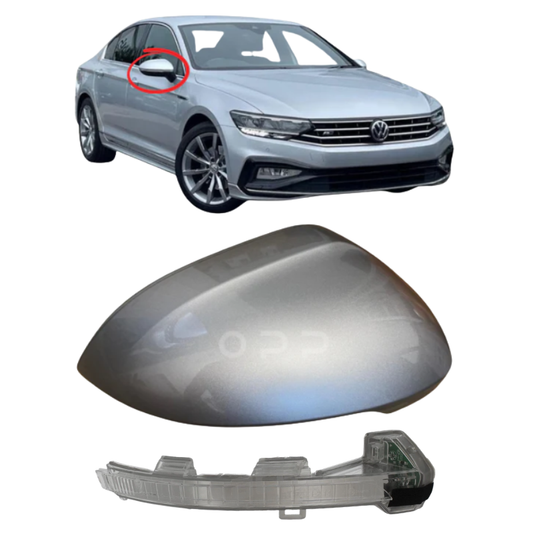 VW Passat 2015-2022 Wing Mirror Cover & Indicator Painted Reflex Silver LA7W