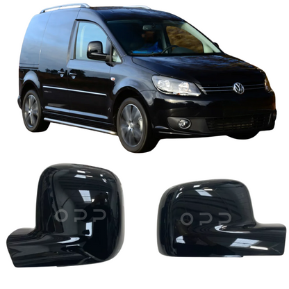 VW Caddy 2004-2021 Door Wing Mirror Cover And Outer Frame Painted Gloss Black X2 Set