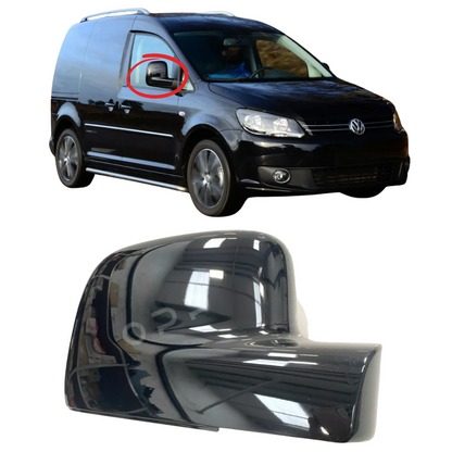 VW Caddy 2004-2021 Door Wing Mirror Cover And Outer Frame Painted Gloss Black X2 Set