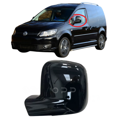 VW Caddy 2004-2021 Door Wing Mirror Cover And Outer Frame Painted Gloss Black X2 Set