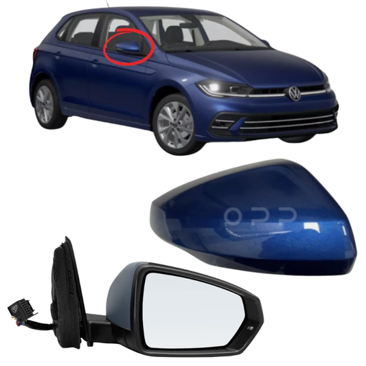 VW Polo MK6 2017-2022 Door Wing Mirror Complete Electric Painted Blue