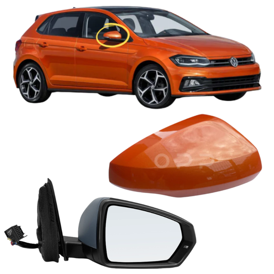 VW Polo MK6 2017-2022 Door Wing Mirror Complete Electric Painted Energetic Orange LP2Y