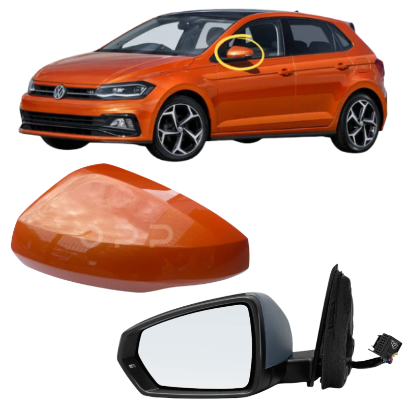 VW Polo MK6 2017-2022 Door Wing Mirror Complete Electric Painted Energetic Orange LP2Y