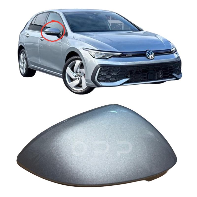VW Golf MK8 2020- Door Wing Mirror Cover Painted Oyster Silver LM7P