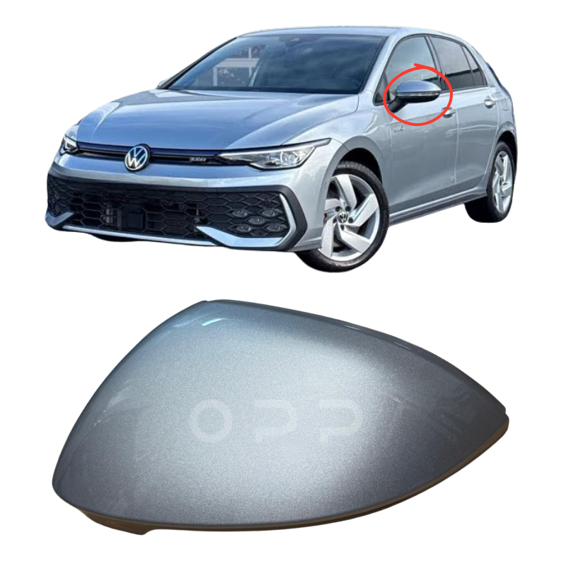 VW Golf MK8 2020- Door Wing Mirror Cover Painted Oyster Silver LM7P