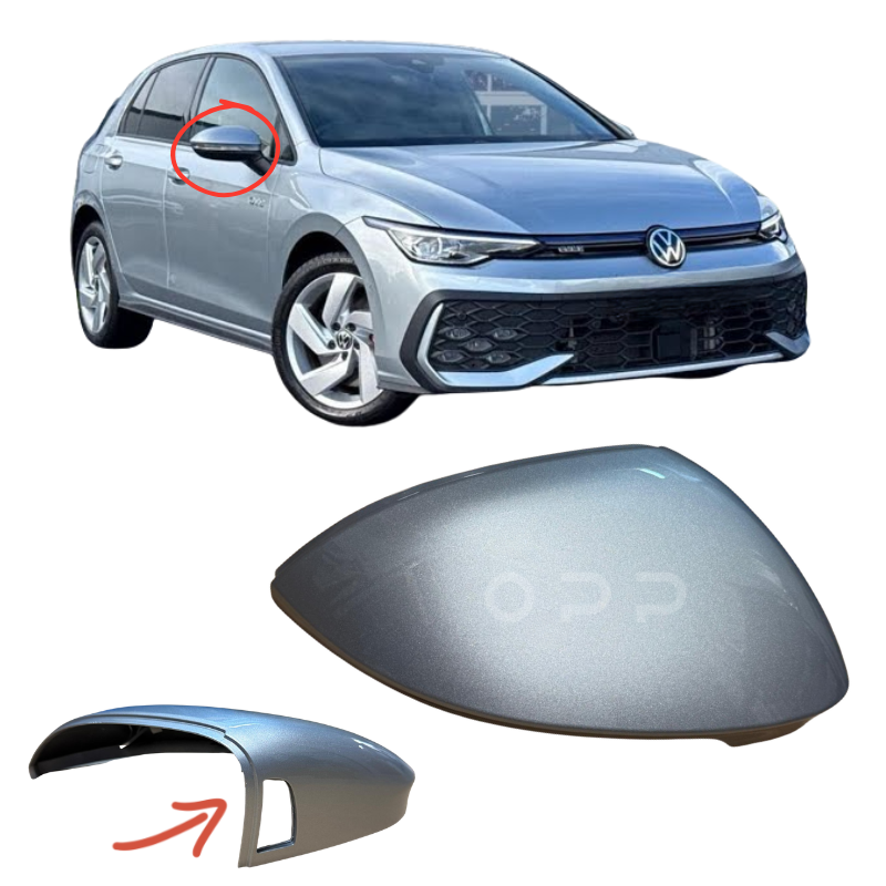 VW Golf MK8 2020- Door Wing Mirror Cover Painted Oyster Silver LM7P