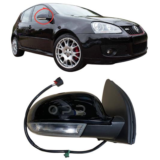VW Golf MK5 2003-2009 Door Wing Mirror Complete Painted Electric Black Magic Pearl