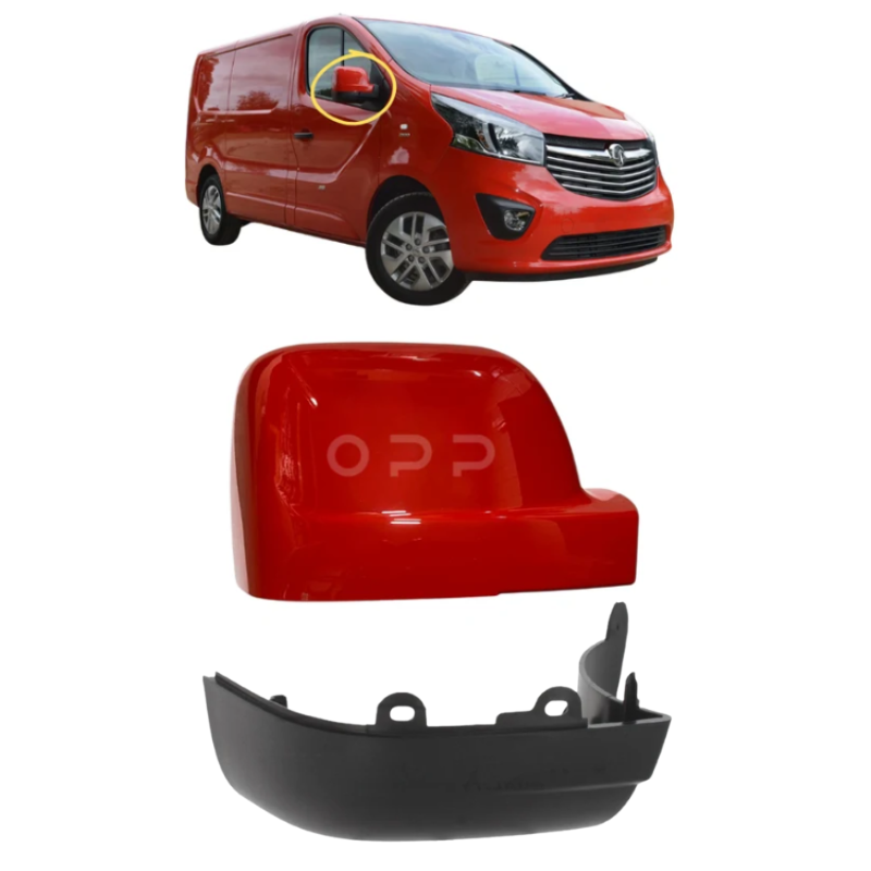 Vauxhall Vivaro 2014-2019 Door Wing Mirror Cover Painted Red & Lower Cover Matt Black