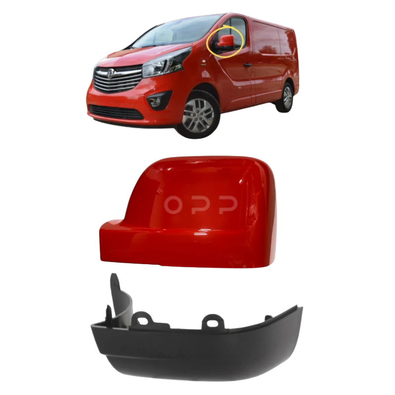 Vauxhall Vivaro 2014-2019 Door Wing Mirror Cover Painted Red & Lower Cover Matt Black