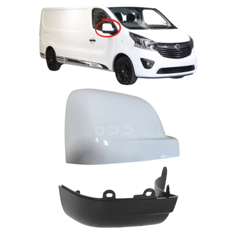 Vauxhall Vivaro 2014-2019 Door Wing Mirror Cover Painted White & Lower Cover Matt Black