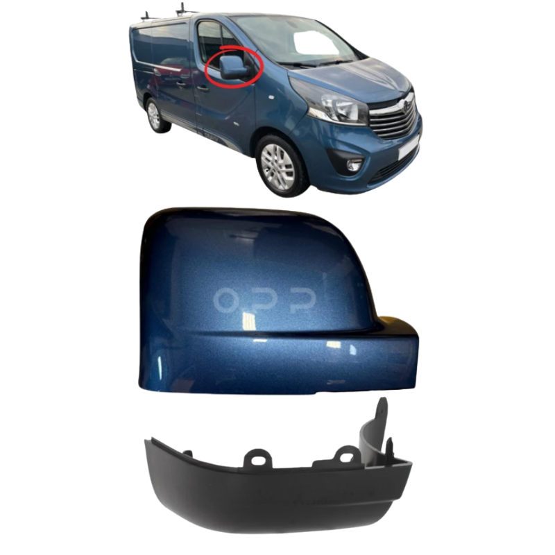 Vauxhall Vivaro 2014-2019 Door Wing Mirror Cover Painted Deep Sea Blue & Lower Cover Matt Black