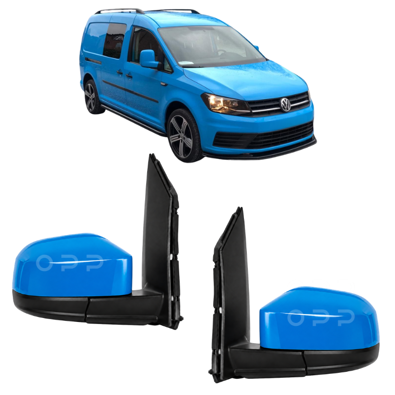 VW Caddy 2004-2021 Door Wing Mirrors Electric Painted LT5B Blue Pair