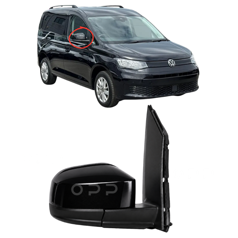 VW Caddy 2004-2021 Door Wing Mirror Electric Painted LC9X Deep Black Pearl