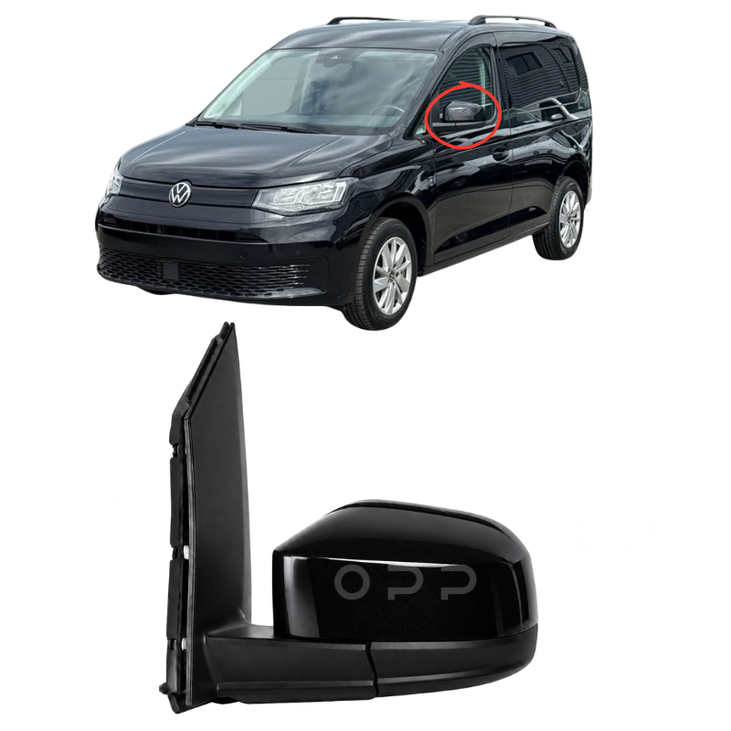 VW Caddy 2004-2021 Door Wing Mirror Electric Painted LC9X Deep Black Pearl