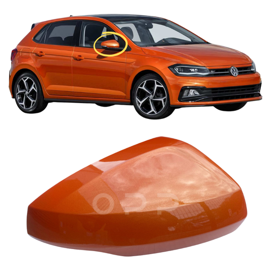 VW Polo MK6 2017-2022 Door Wing Mirror Cover Painted Energetic Orange LP2Y