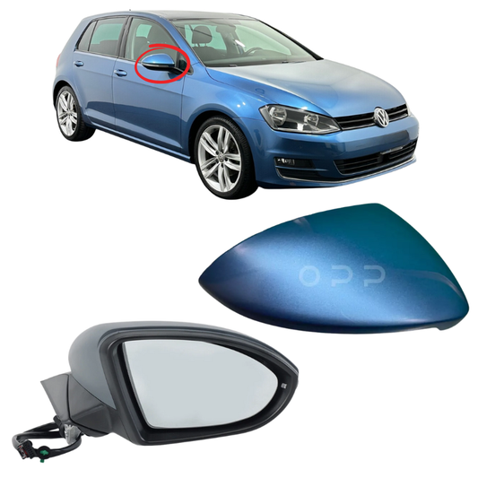 VW Golf MK7 2013-2020 Door Wing Mirror Complete Painted Pacific Blue Power Folding