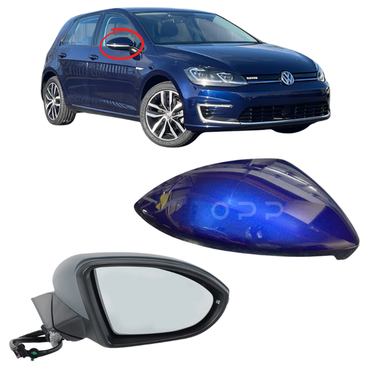 VW Golf MK7 2013-2020 Door Wing Mirror Complete Painted Atlantic Blue Power Folding