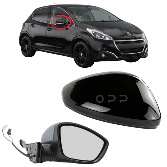 Peugeot 208 2012-2019 Door Wing Mirror Complete Electric Heated Gloss Black
