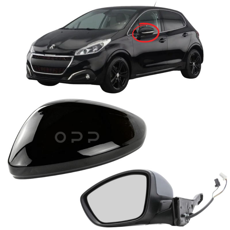 Peugeot 208 2012-2019 Door Wing Mirror Complete Electric Heated Gloss Black
