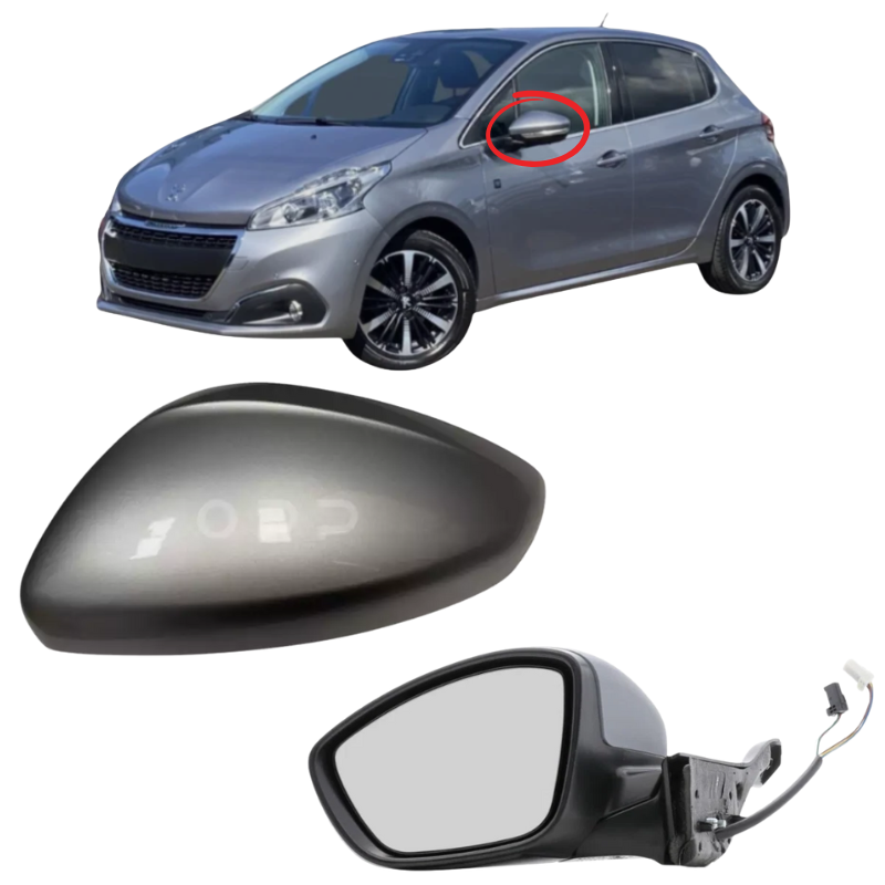 Peugeot 208 2012-2019 Door Wing Mirror Complete Electric Heated Grey Aluminium EZR